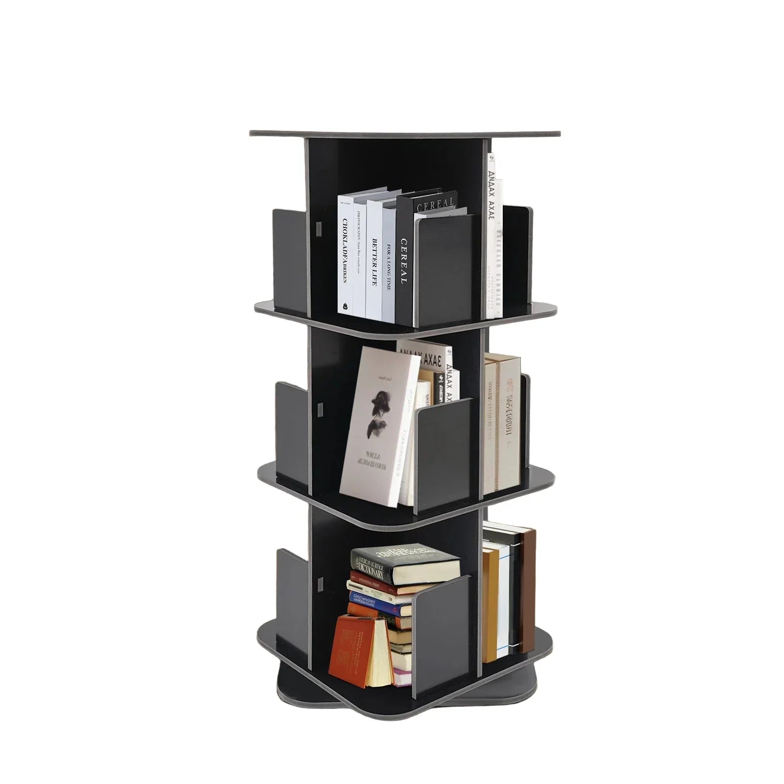 Drehbares Bücherregal mit 3 Etagen – 360° drehbar – PVC-Holzplatte – Schwarz – 39 x 39 x 97 cm