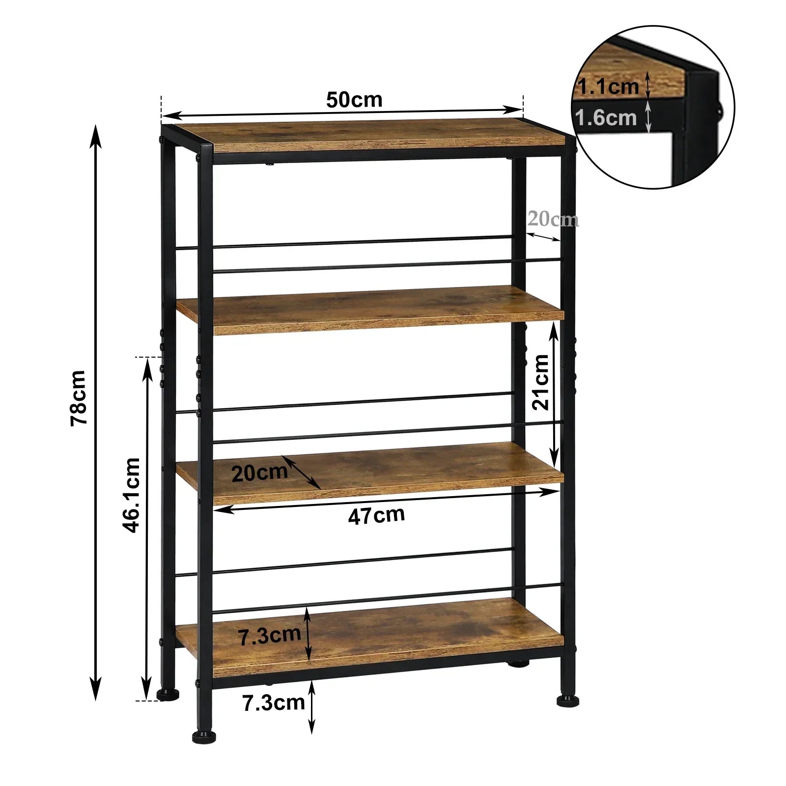 Schmales Leiter-Bücherregal mit 4 Ablagen – MDF & Metall – 50 x 20 x 78 cm – Weiß