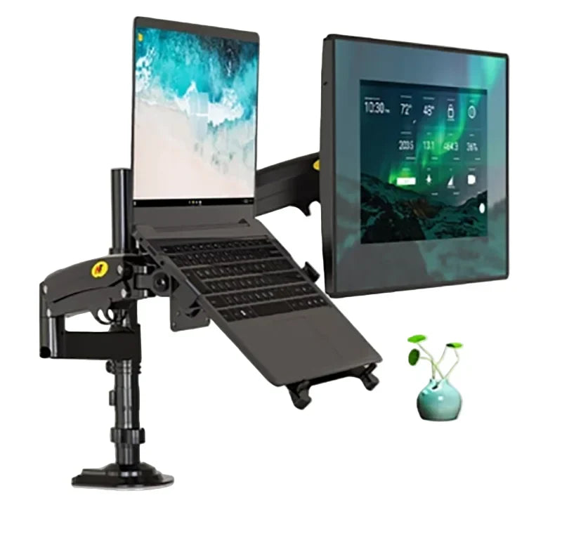 Gasfeder-Dual-Arm für Monitor (17–27 Zoll) und Laptop (10–17 Zoll) – Höhenverstellbar – Matte Holzkohle
