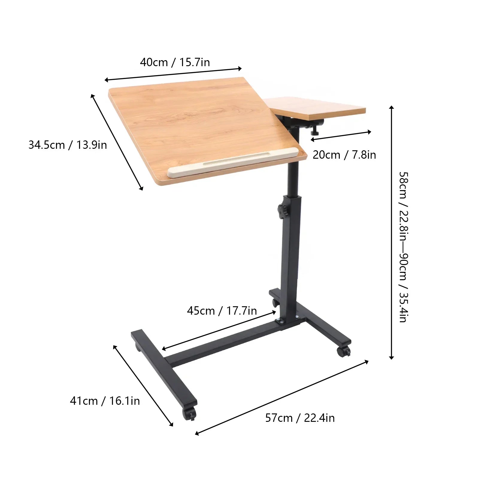 Höhenverstellbarer Laptop- und Computertisch mit Rollen – MDF & Stahl – 60 x 34,5 cm – Neigbar und mobil