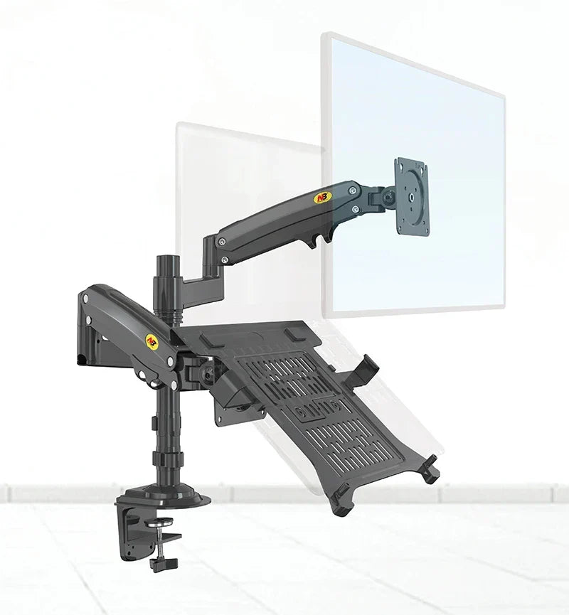 Gasfeder-Dual-Arm für Monitor (17–27 Zoll) und Laptop (10–17 Zoll) – Höhenverstellbar – Matte Holzkohle